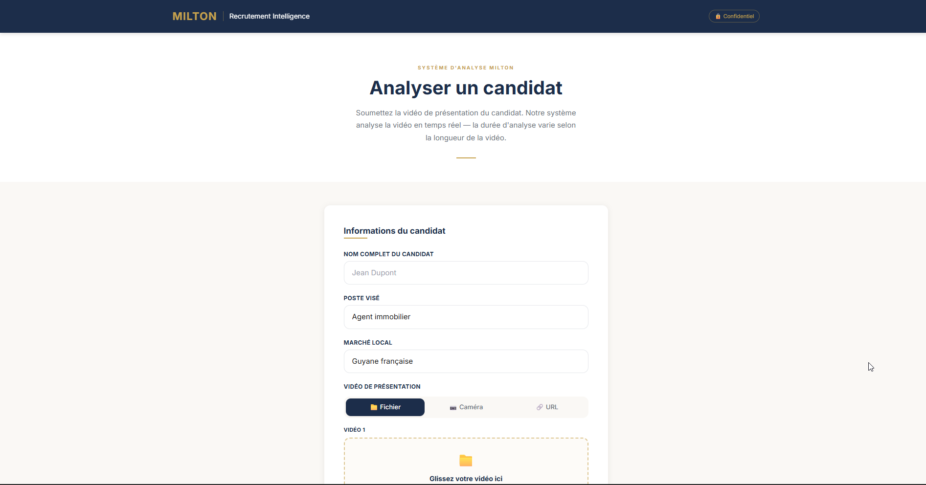 MILTON AI — Interface d'analyse vidéo